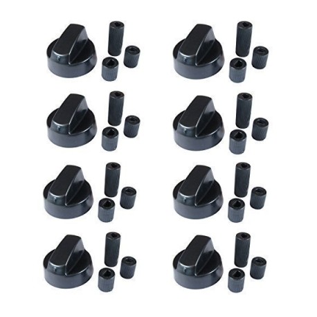 qualtex lot de 8?x boutons de commande noirs avec adaptateurs pour cuisini?re new world et belling