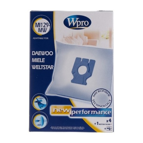 wpro mi 129 mw 4 sacs aspirateur microfibre + 1 microfibre compatible miele