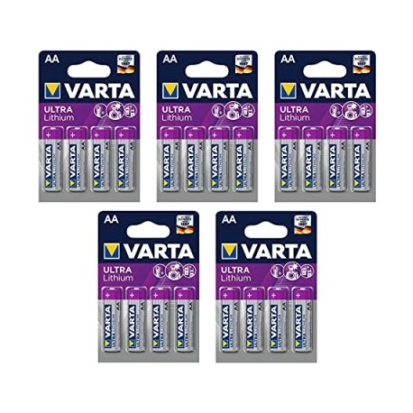 varta lot de 5 blisters de 4 piles professional lithium lr6 mignon (aa)